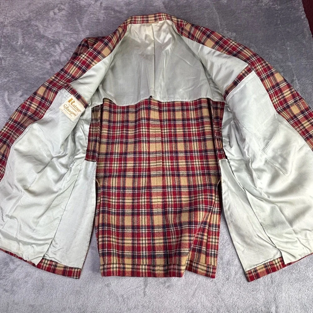 Ratner Clothes Blazer Mens 40R Red Tan Plaid Vintage Two Button Sport Coat Wool